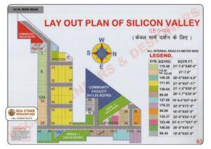 Silicon Valley Sector 70 Faridabad layout map showing residential plots, commercial area, community facility, landscaped green parks and internal road network