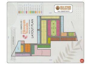 Amolik Blossom Woods Sector 97 Faridabad layout map showing residential plots, landscaped central park, commercial area, internal roads and township master plan