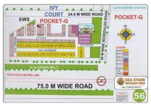 Ivy Court Pocket G Sector 89 Faridabad layout map showing residential plots, Ivy Avenue, Ivy Drive, Kundan Global School, green belt, commercial area and wide road connectivity