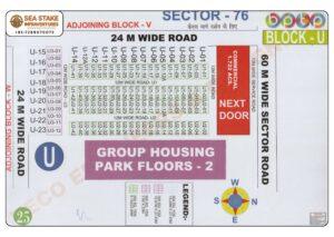 BPTP Block U Sector 76 Faridabad Map showing Park Floors 2 layout, plot numbers, roads and commercial area