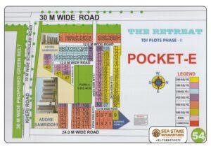The Retreat Pocket E Sector 89 Faridabad layout map showing TDI Plots Phase 1, residential plots, Park-4, Adore Samriddhi towers, nursery home, green belt and wide road connectivity