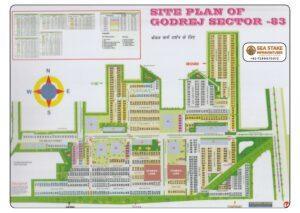 Godrej Sector 83 Faridabad layout map showing residential plots, internal roads, landscaped gardens, orchard areas, community facilities and township master plan