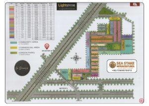 La Dimora City Sector 97 Faridabad layout map showing residential plots, commercial areas, green parks, community facilities, internal roads and township master plan by Lightstone Developers
