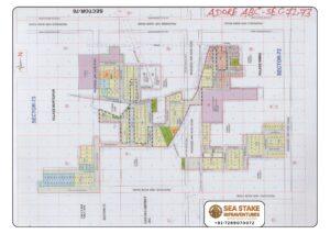 Adore ABC Sector 72 & 73 Faridabad master layout map showing residential plots, internal roads, green areas, commercial spaces and township planning