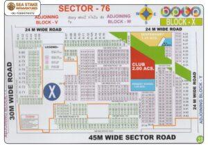 BPTP Sector 76 Block X layout map showing residential plots, clubhouse, dispensary, primary school, nursing site and township master plan