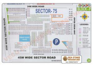 BPTP Sector 75 Block P layout map showing residential plots, Elite Floors, Primary School, utility area and internal road network