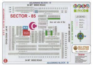 BPTP Sector 85 Block C layout map showing residential plots, neighbourhood shopping, Water Works, landscaped green spaces and internal roads in Greater Faridabad